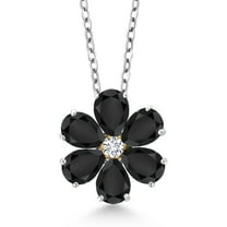 Gem Stone King 2.35 Cttw Black Onyx and White Diamond Pendant Necklace for Women | 925 Silver and 10K Yellow Gold | Gemstone Birthstone | 18 inch Chain | Fine Jewelry Gifts for Her Mom Women Wife