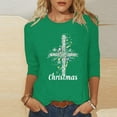 thumbnail image 2 of Fashion Fall Saving LiMoi Women's Xmas Greeting Print Shirt 3/4 Sleeve Round Neck Casual and Cheerful Top Tees Tshirts Blouse for Seasonal Style My Items, 2 of 5