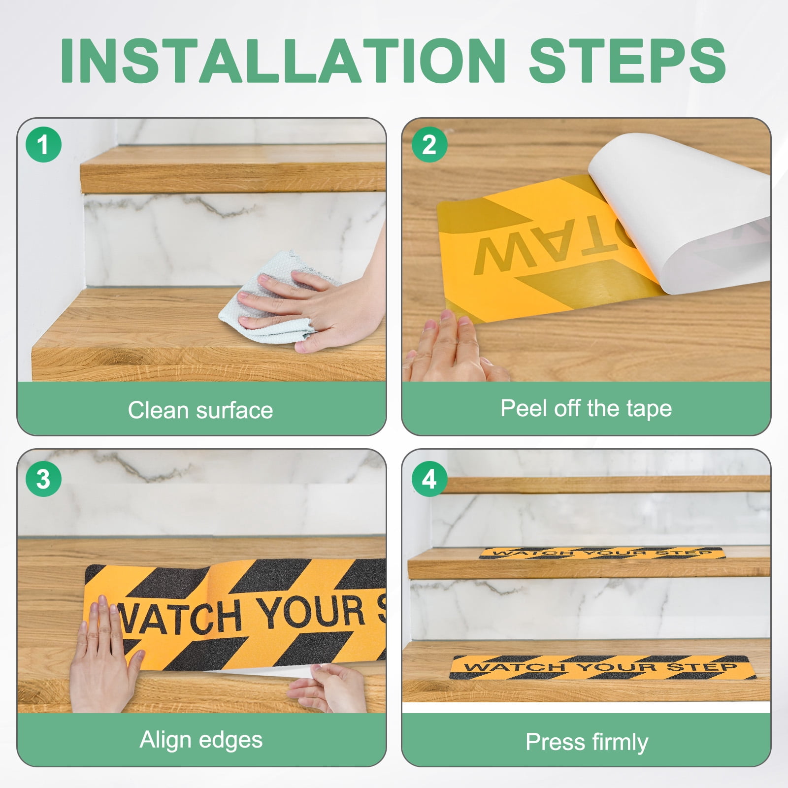 Uxcell 12-Pack WATCH YOUR STEP Floor Decals Stickers 6 x 24 Inch Watch Your Step Sign Warning Sticker Self-Adhesive