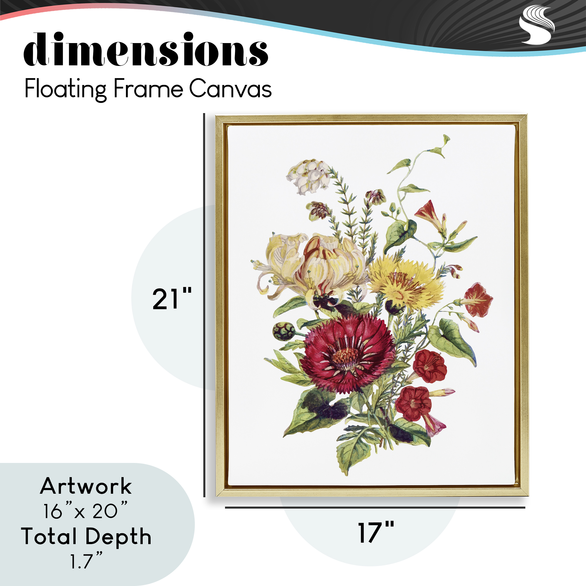 Bundle Of Wild Florals Gold Framed Floater Canvas Wall Art, design by Lettered and Lined