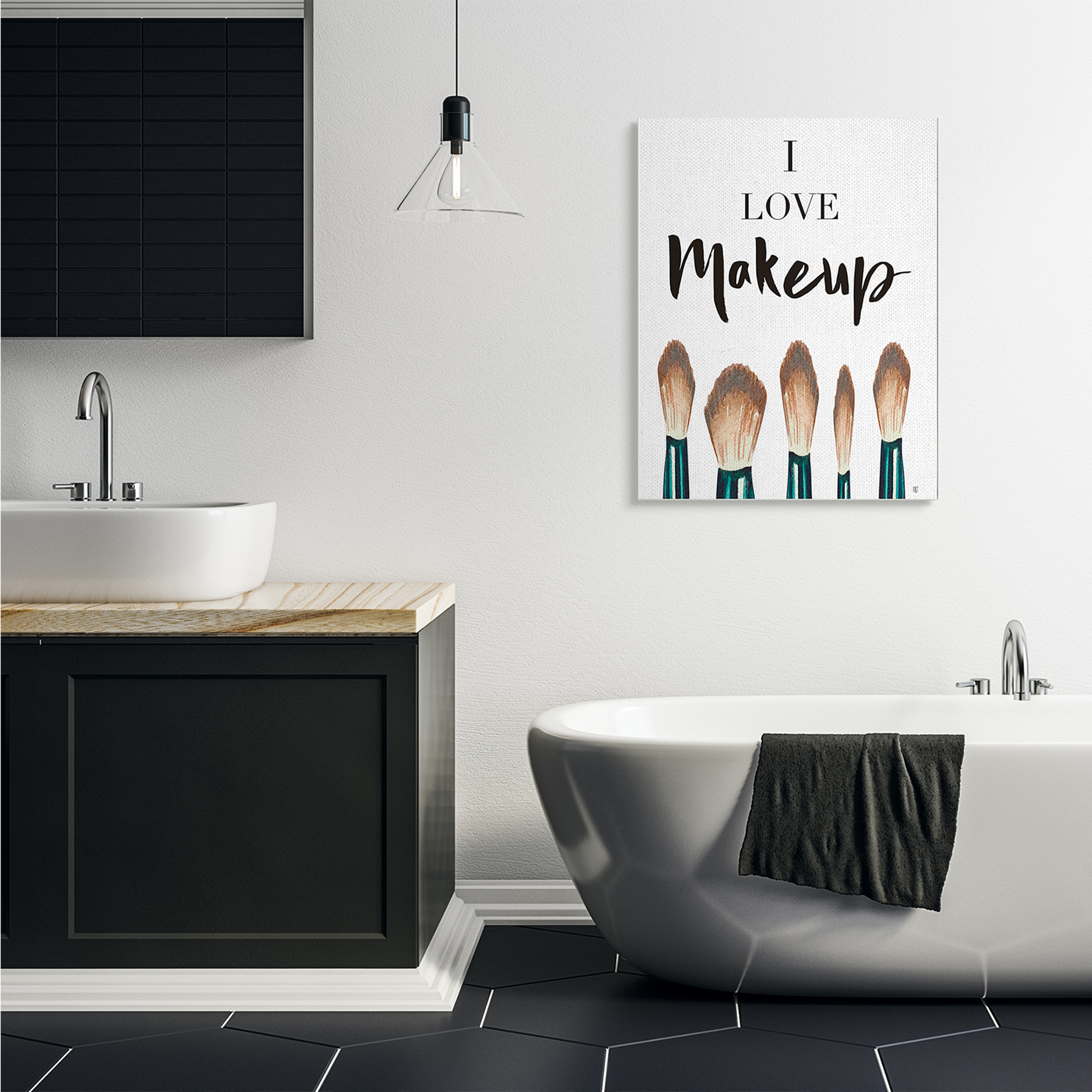 Industries I Love Makeup Expression Glam Cosmetic Brushes 30 in x 40 in Painting Canvas Art Print, by Stupell Home Décor