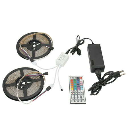 SUPERNIGHT 2Pcs 5M RGB 300LEDs Flexible 60Leds/m SMD 5050 Black PCB LED Strip Light IP65 Waterproof + Dual Ports 44Keys IR Controller + DC 12V Power Supply