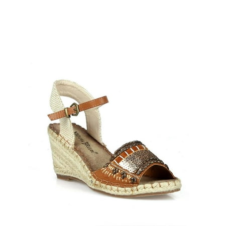 - Nature Breeze Peep Toe Women's Espadrille Wedge in Camel