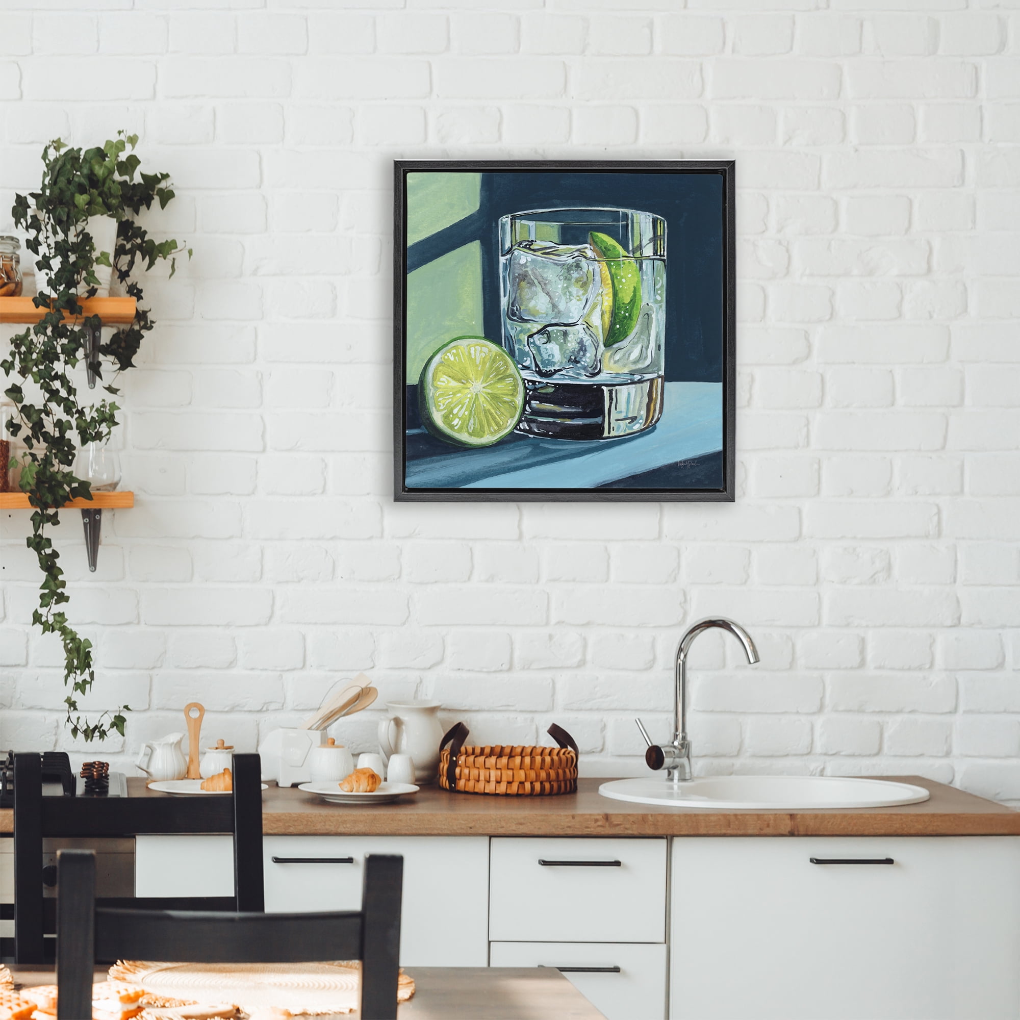 Stupell Industries Lime & Gin Tonic Cocktail Black Framed Floater Canvas Wall Art, design by Kate Jarvik Birch