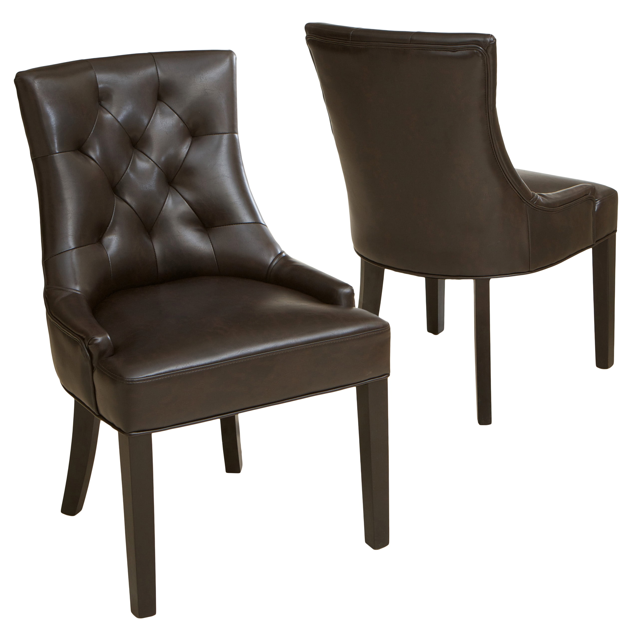Noble House Hatch Tufted Brown Leather, Brown Leather Dining Room Chairs With Arms