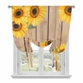 thumbnail image 2 of Sunflower Tie Up Curtain 45 Inches Long, Country Yellow Sunflowers Floral Leaf Brown Wood Grain Balloon Style Kitchen Window Curtain Over Sink, Small Window Rod Pocket Curtain 42"x45", 2 of 9