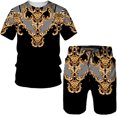 thumbnail image 3 of Conjunto de camiseta y pantalones cortos de manga corta holgados con cuello redondo y cadena de estilo europeo con estampado 3D nuevo de verano para niños, 3 of 5