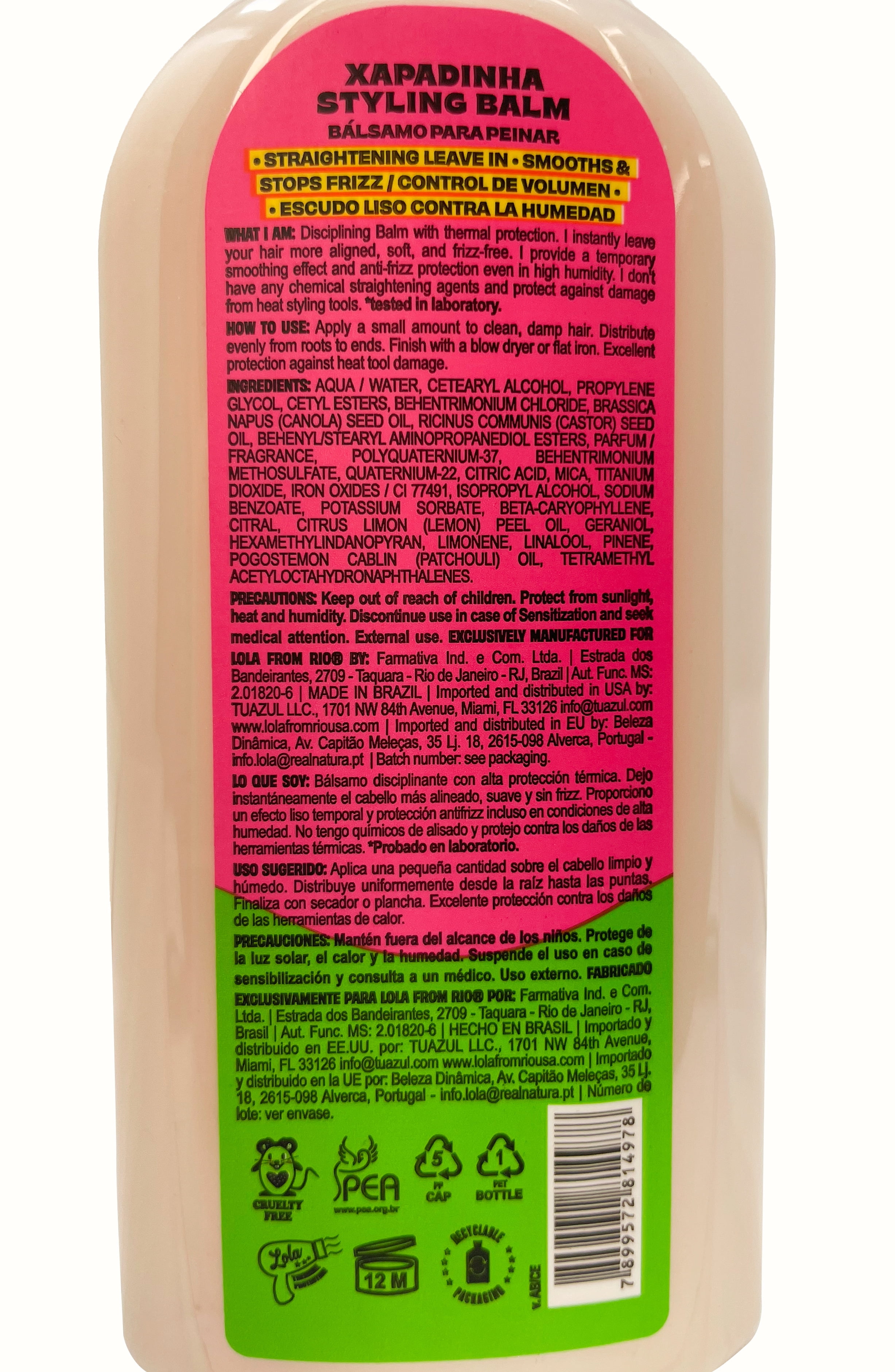 Lola From Rio Xapadinha Leave-In Styling Hair Balm for Straight Hair, 6.76 fl oz