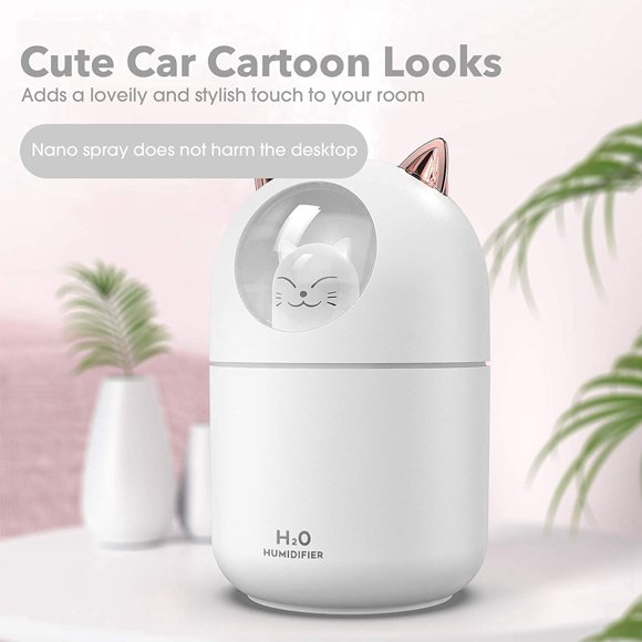 2X Cute Mist Humidifier Night Light Essential Pure for Baby Room,Easy Clean Quiet Operation White