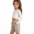thumbnail image 3 of Grblisyd Shorts for Girls Summer Solid Color Elastic High Waist Cargo Drawstring Bermuda with Pockets Teen Kids Casual Knee, 3 of 6