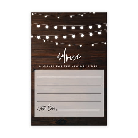 Koyal Wholesale Rustic Wood String Lights Wedding Advice & Well Wishes Guest Book Cards for Bride and Groom, 56 Pack