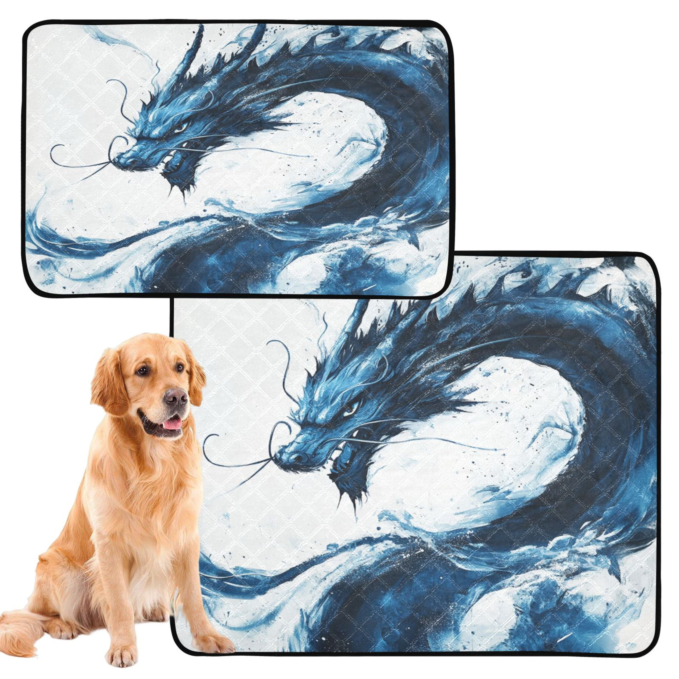 Qxltty Blue Dragon Cat litter Pads Pet Set of 3 Diaper Mats Center Anti-leakage Layer Absorbent Soft and Comfortable
