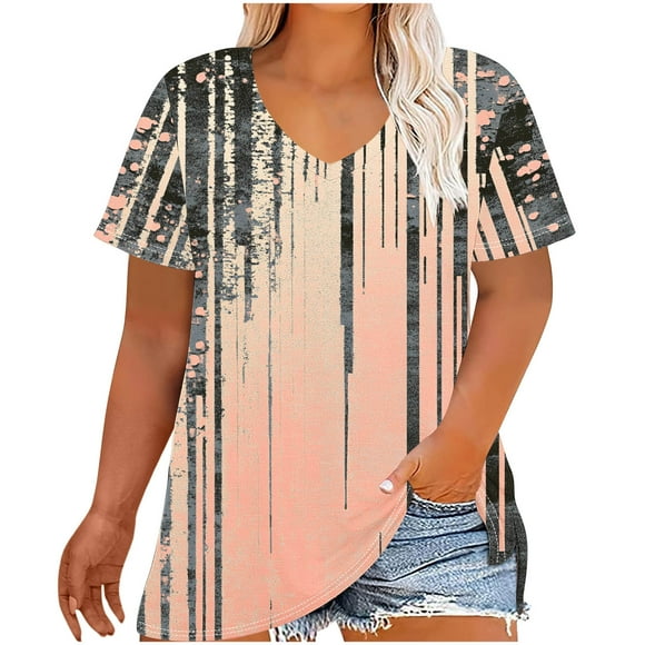breaise Plus Size Tops for Women Summer Print T Shirts V Neck Short Sleeve Casual Basic Tee XL-5XL Free Shipping