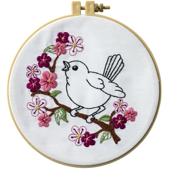 Bucilla Stamped Embroidery Kit - Cherry Blossom Birdie