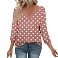 thumbnail image 2 of Blmnix Women's Business Casual Blouses Workwear Polka Dot Maroon Women's Blouses Dressy Casual Hot Pink V-Neck 3/4 Sleeve Tops, 2 of 7