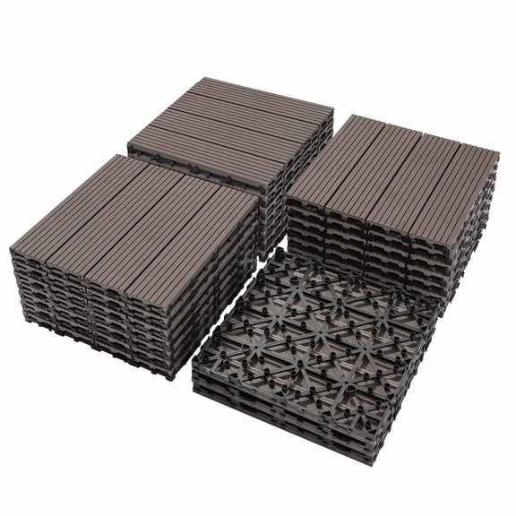 Wood Plastic Composite Deck Tiles Set of 20, Sustainable Composite Decking Resist Rust, Water, Weather, Easy to DIY & Maintain, Ideal for Patios, Balconies, Rooftops, Light Coffee Color