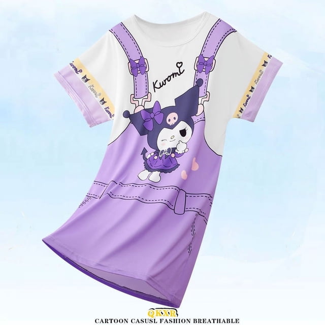 Sanrio-vestido de Hello Kitty para niñas, camisón de dibujos animados de Anime, pijamas de verano, ropa de dormir de manga corta, ropa de casa