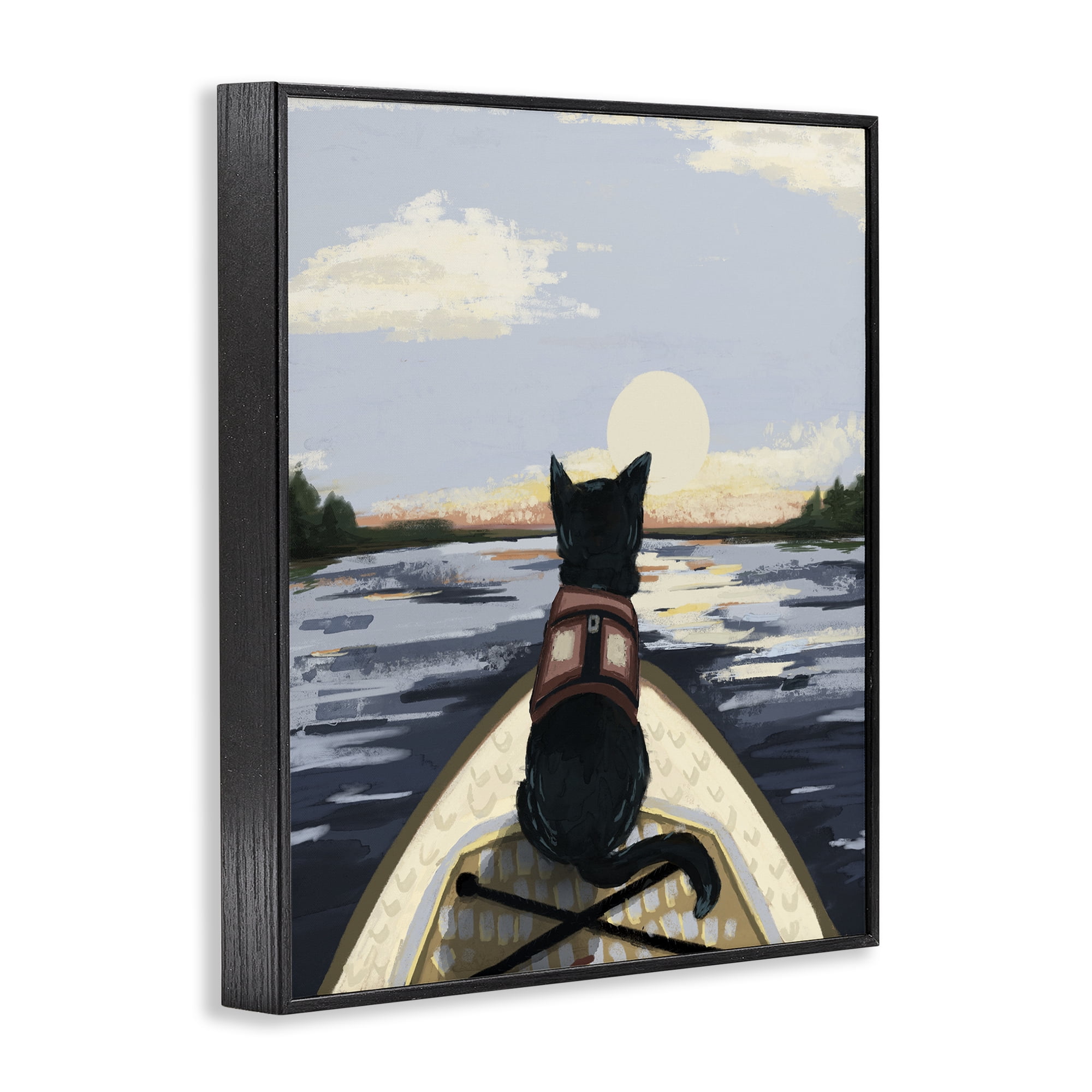 Stupell Industries Peaceful Cat Viewing Lake Black Framed Giclee Art, design by Denise Bartkus