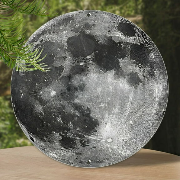 [Vintage Crater Moon Wall Art] Stunning Vintage Moon Metal Sign - Aluminum Round Wall Art with Craters & Shadows Detail for Living Room, Bar, Cafe, Beach House Decor, Perfect for Room Decor