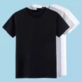 thumbnail image 2 of Camiseta de manga corta de color liso para hombre y mujer, color blanco puro y negro, sencilla, de verano, de media manga, ideal como prenda informal, 2 of 4
