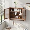 thumbnail image 2 of Bathroom Wall Cabinet, Mid-Century Over The Toilet Storage Cabinet with 2 Fluted Glass Door, Towel Bar and 2 Removable Shelf, Medicine Cabinets for Kitchen Bathroom Living Room Laundry Bedroom,Walnut, 2 of 7