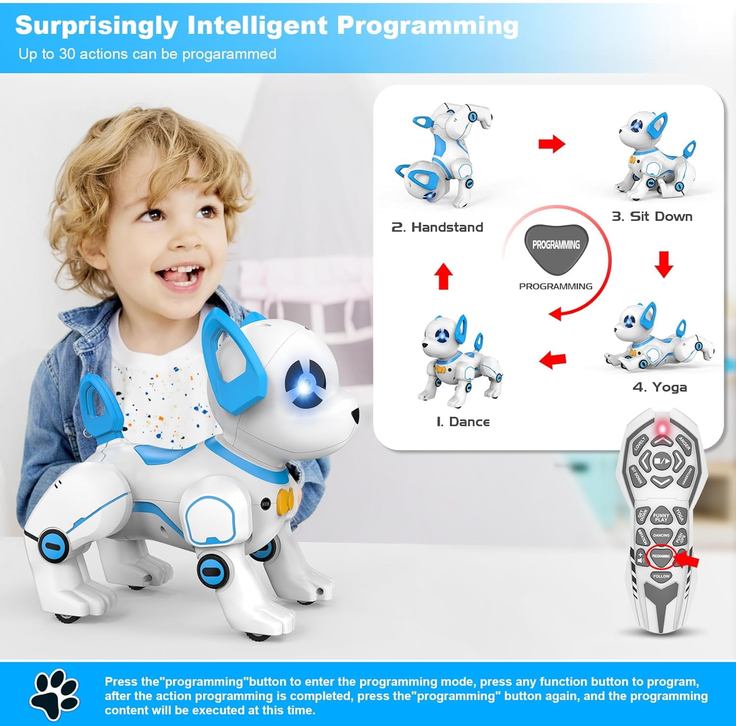 RC Stunt Robot Toys Dog Imitates Animals Music Dancing Handstand Push-up Follow Functions for Kids Boys Girls-Remote Control Robot Dog Toy, Programmable Smart Interactive Robotic Pets