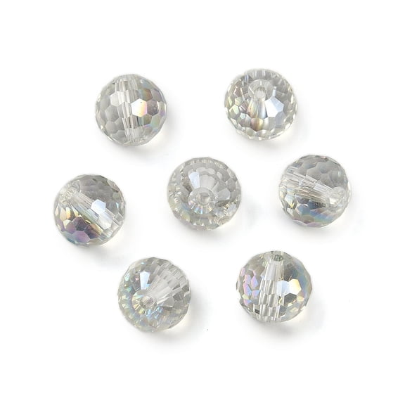Transparent Electroplate Glass Beads Faceted Round Gainsboro 10x9mm Hole: 1.4mm