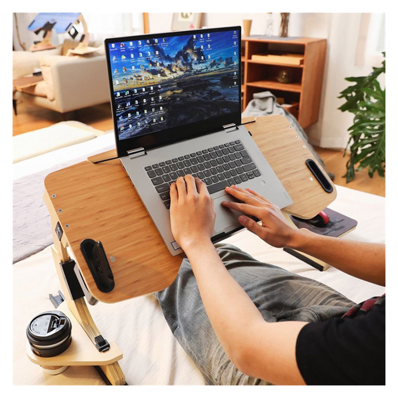 Multifunctional Lazy Person Lying Desk Wooden 360°Adjustable Notebook Stand, Desk Computer Stand, Portable Foldable Stand
