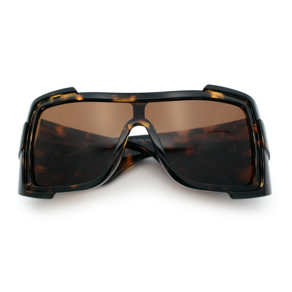 Super Loud Showy XL Oversized Thick Temple Wrap Shield Plastic Sunglasses [Tortoise - Brown]