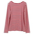 thumbnail image 6 of Ayolanni Womens Trendy Tops Round Neck Pullover Striped Long Sleeve T-Shirts T Shirts Plus Size, 6 of 7