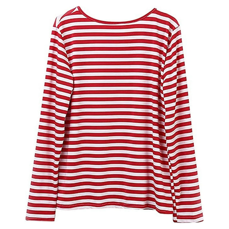Womens Plus Size Tops O-Neck Long Sleeve Striped Printing T Womens Plus Size Tops O-Neck Long Sleeve Striped Printing T