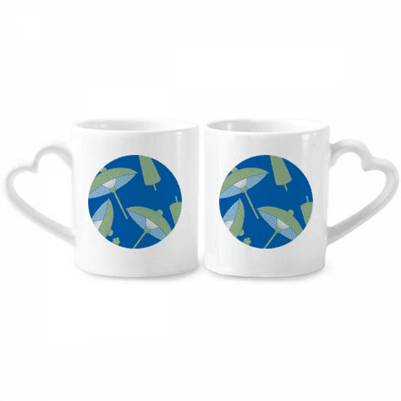 

Green Paper Umbrella Cloud Pattern Couple Porcelain Mug Set Cerac Lover Cup Heart Handle