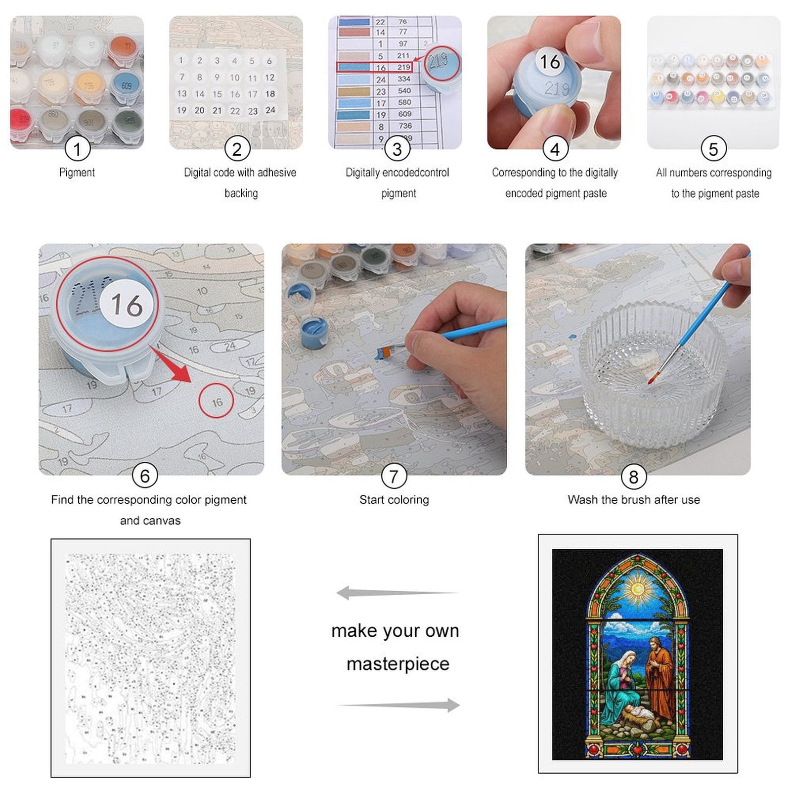 Paint By Numbers Kit for Adults Beginner - DIY Stained Glass Nativity Scene Art Canvas Painting Kits for Adults, Frameless Paint By Number for Adults for Home Wall Decor 16x20 Inch