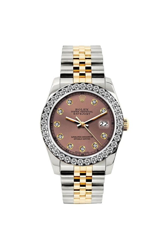 Pre-Owned Rolex Datejust 26MM 6917 Everose Diamond Dial Diamond Bezel Two Tone Yellow Gold Jubilee Bracelet 1.2ct