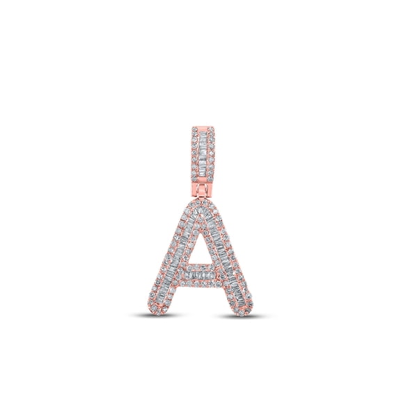 10kt Rose Gold Mens Baguette Diamond A Initial Letter Pendant 1/2 Cttw