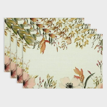 

Pratyus Flowers Placemat Linen Cloth Western Meal Table Pad for Elegant Dining Set of 4 Heat-Resistant Mats Ideal for Birthday Parties Christmas Restaurants Buffets Home Decor 18x12in