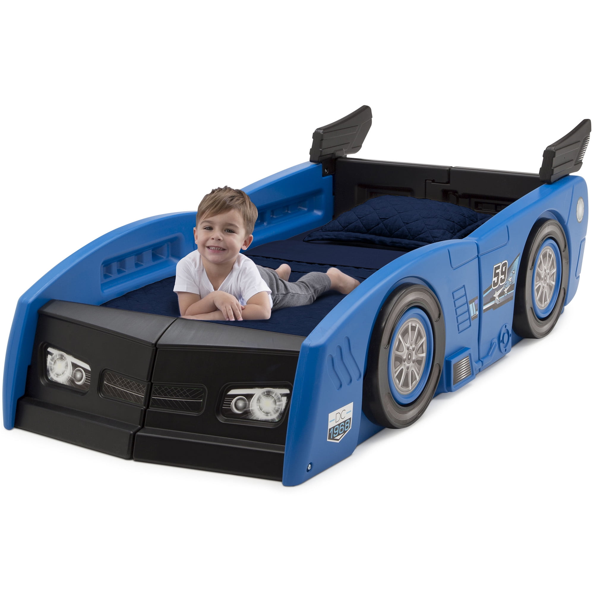 Delta Children Grand Prix Kids Plastic Toddler Bed, Twin, Blue