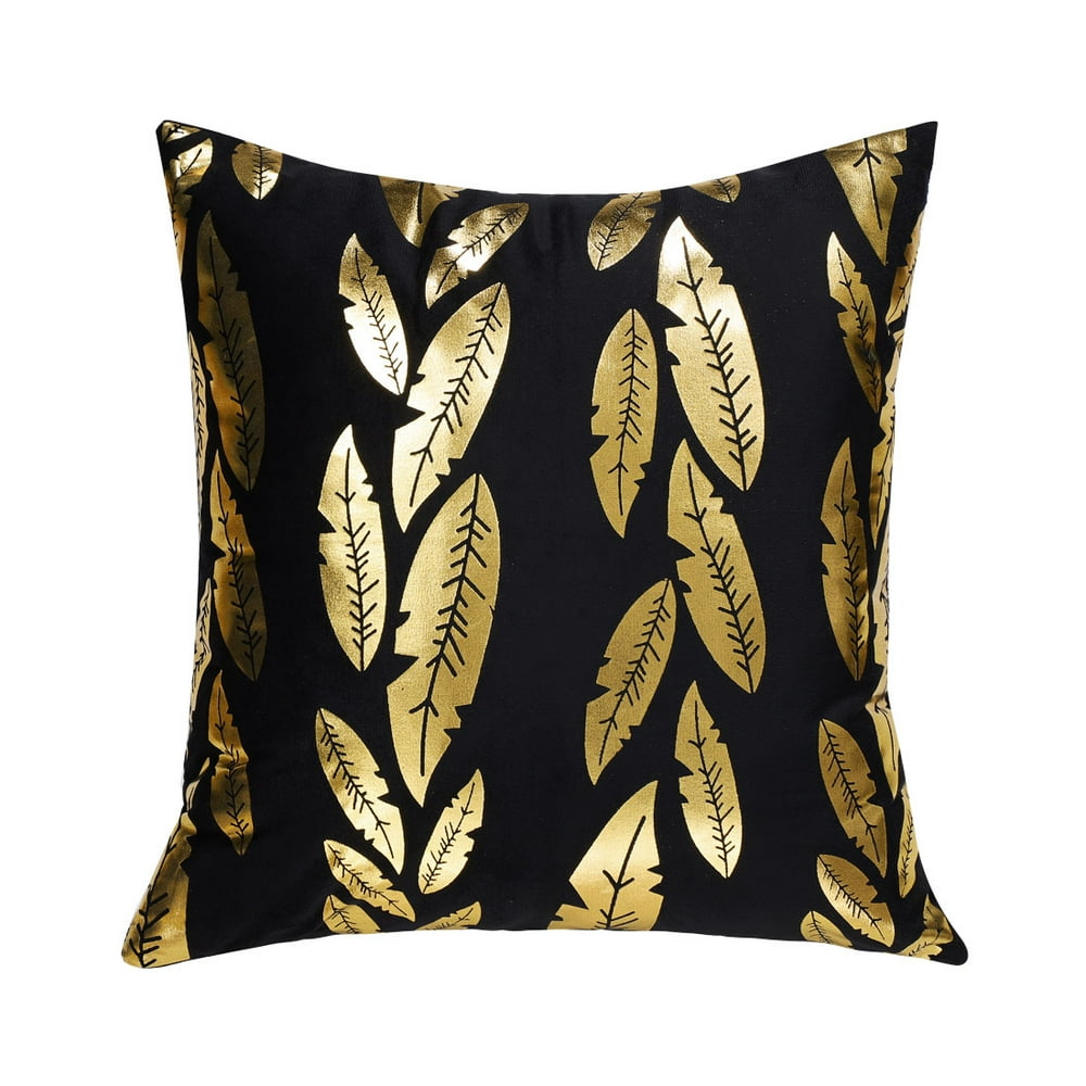 Unique Bargains Gold Foil Print Decorative Throw Pillow Cover 18" x 18