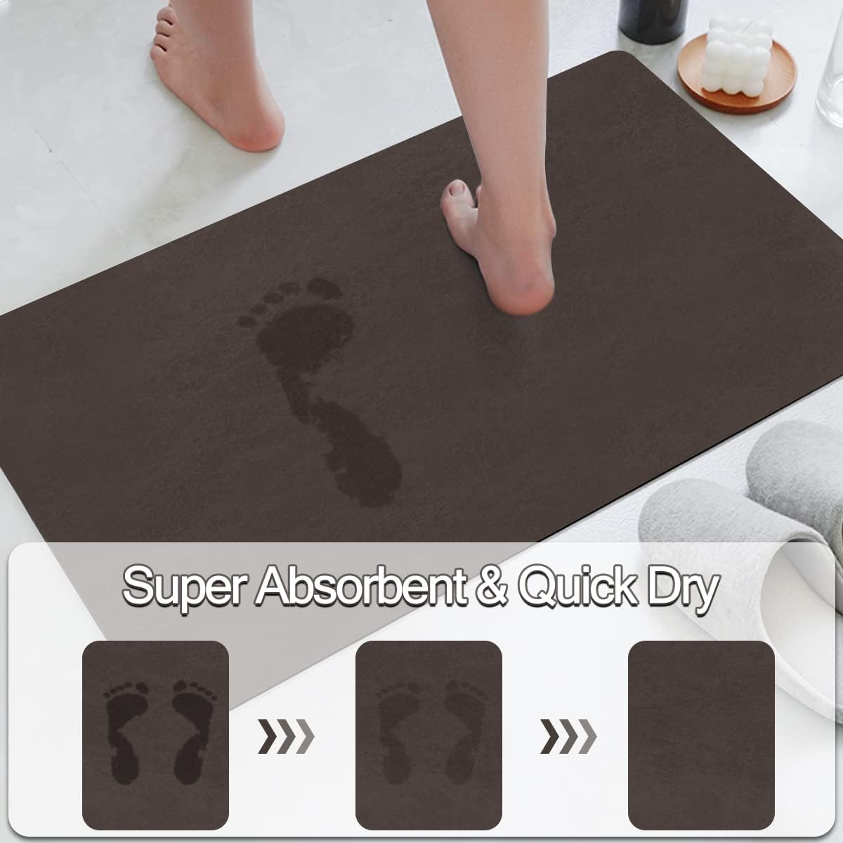 Thin Diatomaceous Earth Bath Mat,Non Slip Quick Dry Bath Mats for Bathroom,Super Absorbent Stone Bath Mat-Washable Shower Mat Bathroom Floor Mat (Brown,17.7"x27.5")
