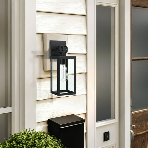 13.79" Matte Black Porch Light Fixture Wall Mount Outdoor Wall Light for House, Hallway, Doorway, Balcony with Clear Glass Shade