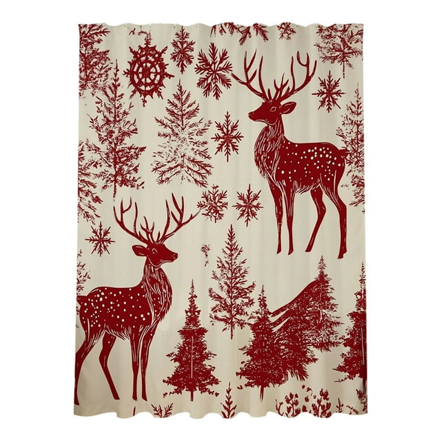E Christmas Shower Curtain 180X150Cm Waterproof Polyester Holiday Bathroom Decor Santa Snowman Tree Print Mold Resistant