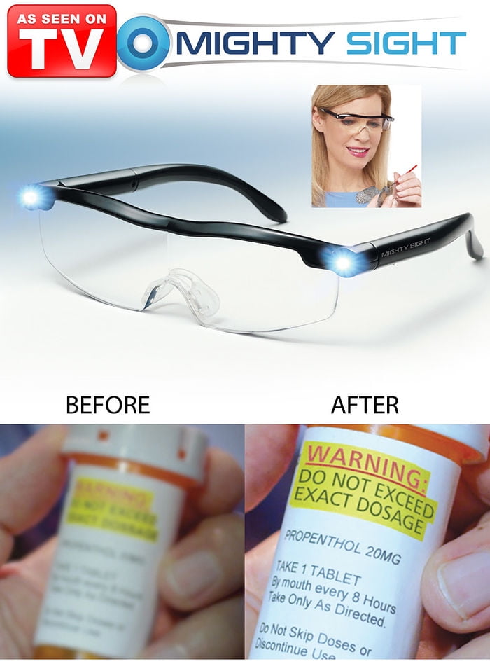 Mighty Sight Magnifying Glasses with LED Lights - Eyeglasses for Readers,  Women, Men, Kids - Use for Crafts, Reading Small Print - As Seen on TV 