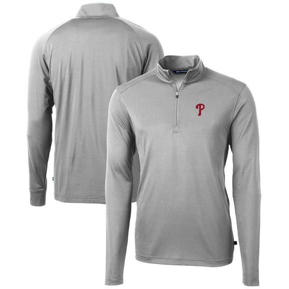 Men's Cutter & Buck  Gray Philadelphia Phillies Virtue Eco Pique Recycled Quarter-Zip Pullover Top