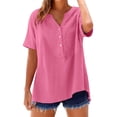 thumbnail image 5 of Womens 3/4 Sleeve Tops and Blouses Womens Casual Tops Business Casual Outfits Work Tees Plus Size Dressy Tops Cotton Tunic Blouses for Women Womens Linen Tunic Tops Pink L, 5 of 9