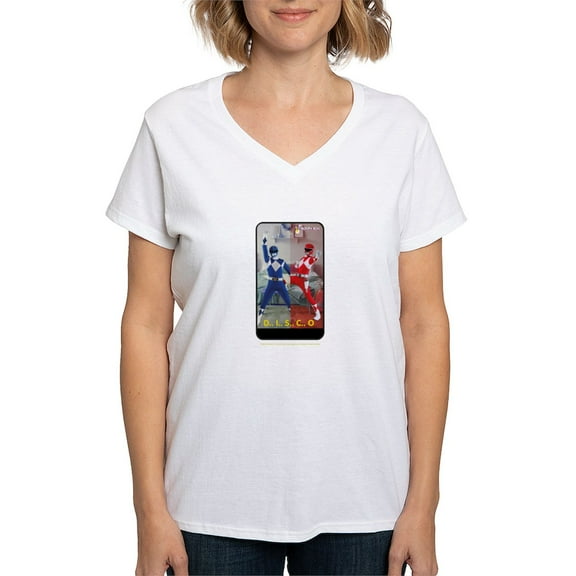CafePress - Power Rangers Disco Women's V Neck T Shirt - Womens Cotton V-Neck T-shirt