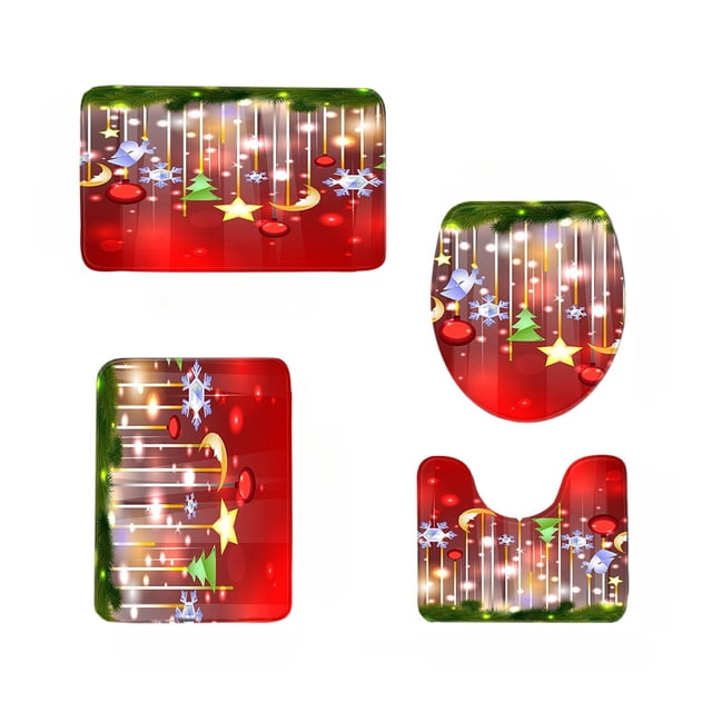 Christmas Ornaments Setchristmas Bathroom Rug Set 4 Pc Set with Snowman Christmas Tree Ornaments and Snowflake Machine Washable Non Slip Absorbent Easy Care Holiday Decor for Bathroom