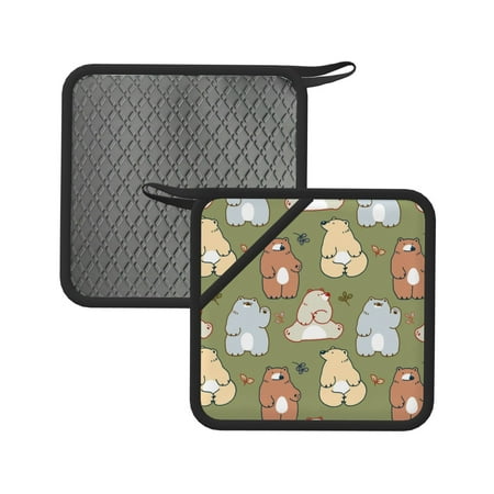 

2pcs Silicone Anti-Hot Hot Pads Oven Mitts Heat Resistant Pot Holders With Pockets Non Slip Oven Glove Potholder For Kitchen Cooking Bbq Baking 7.1in Cartoon Bear