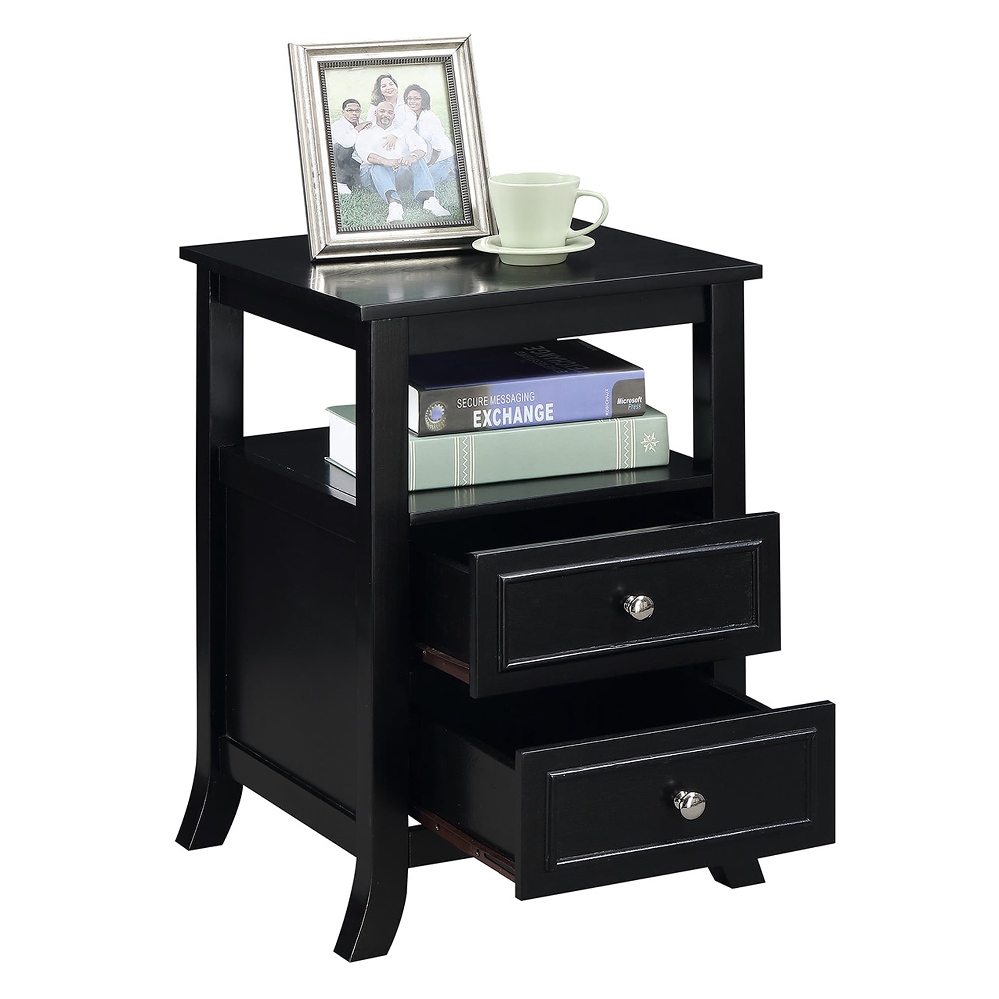 Convenience Concepts Melbourne 2 Drawer End Table with Shelf, Black