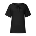 thumbnail image 4 of Tops for Women Casual Summer Knit Ribbed Plain Short Sleeve T Shirts Tunic Tie Neck Loose Soft Comft Shirts Blouses, 4 of 7