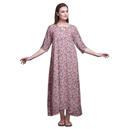 

Bimba Light Pink Floral Leaves & Night Jasmine Printed Maxi Nightgowns For Women With Summer Slip Sleepwear XX-Large